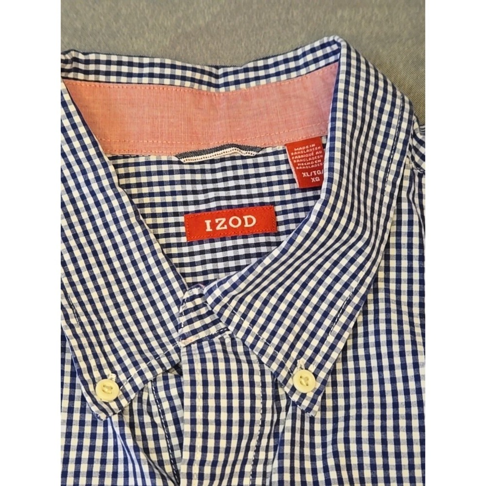 IZOD Shirt Men's XL Blue Check Button Down Long Sleeve 100% Cotton Casual Work